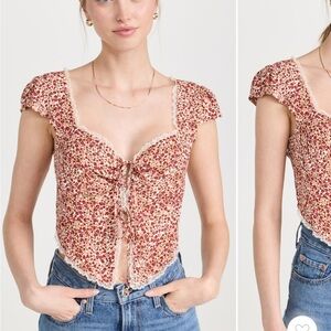 Reformation Red and White Bustier Tie Front Blouse